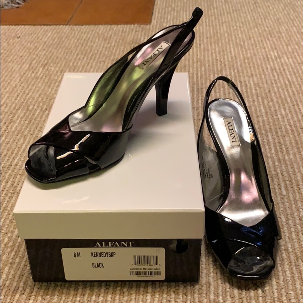 Alfani black leather dress 3” heels EUC with box 8